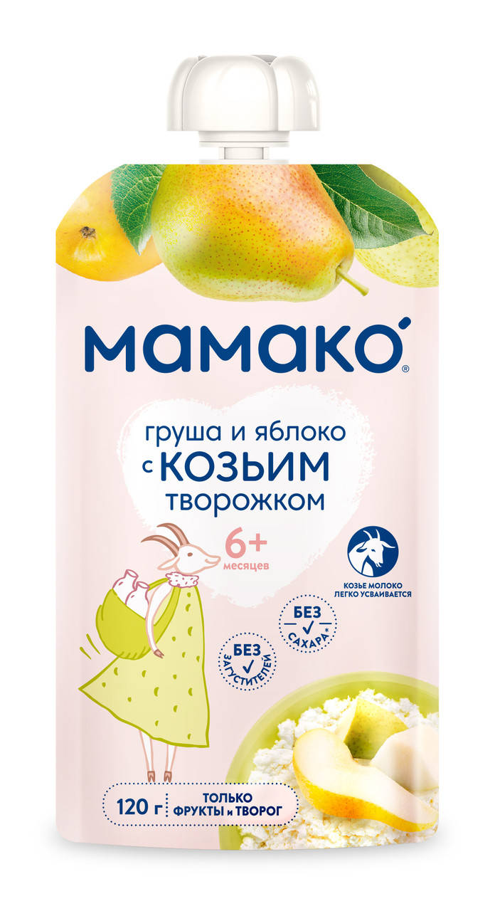 

Пюре детское «груша и яблоко с козьим творожком» Мамако, 120г