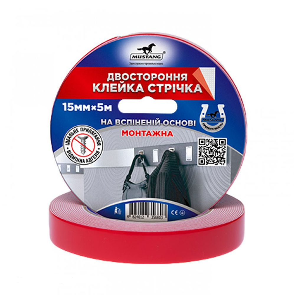 

Скотч двухсторонний вспененный монтажный MUSTANG 19ммх2м