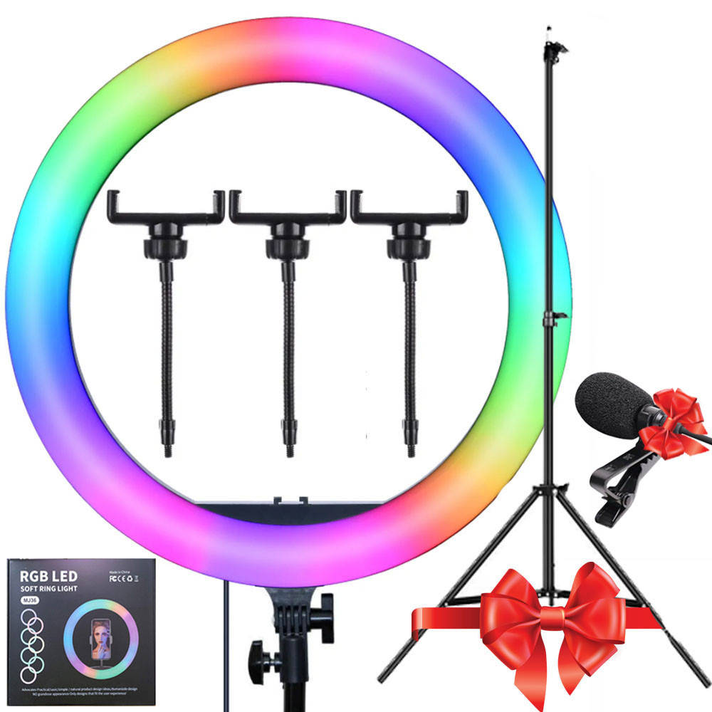 

Кольцевая Led-лампа RGB 36 см для фото и видео съемки + ПОДАРОК Штатив 0.66-2 м + Петличный Микрофон!