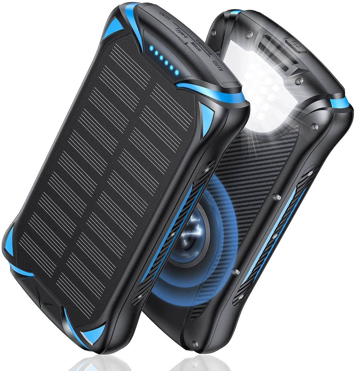 

Солнечное зарядное устройство Power Bank S18 30000mAh (3 входа + 3 выхода) + фонарь