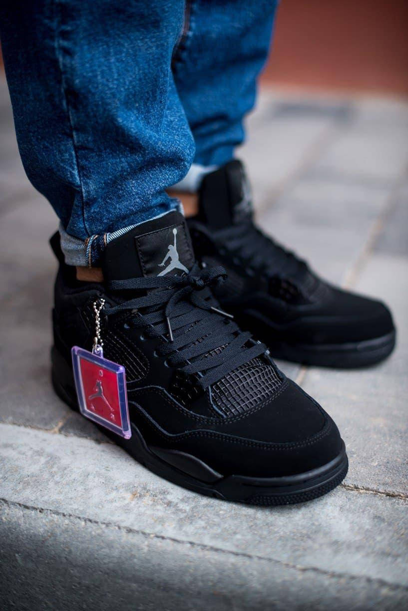 

Мужски кроссовки Nike Air Jordan Retro 4 Black. Найки Джорданы 4 черные., Черный