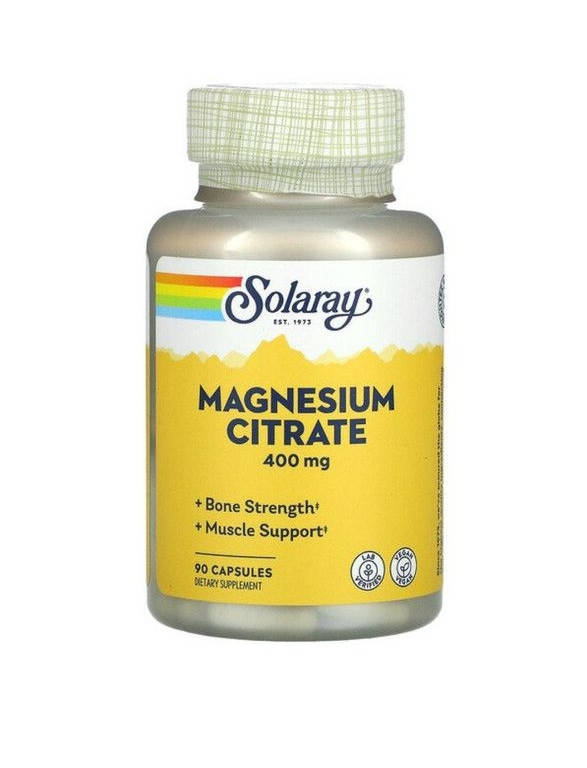 

Магний цитрат, Magnesium Citrate Solaray 400 мг, 90 растительных капсул