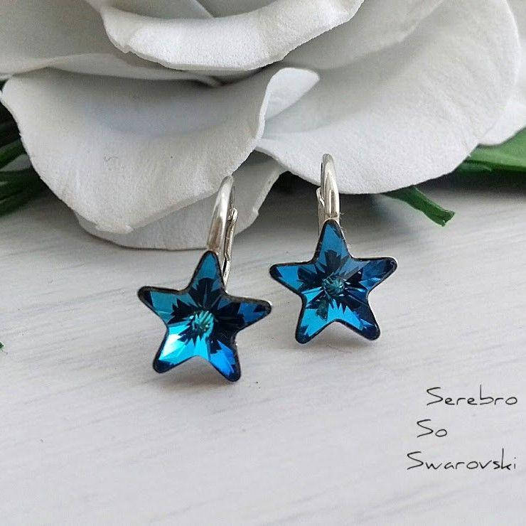 

Серебряные серьги с кристаллами Swarovski в форме звезды
