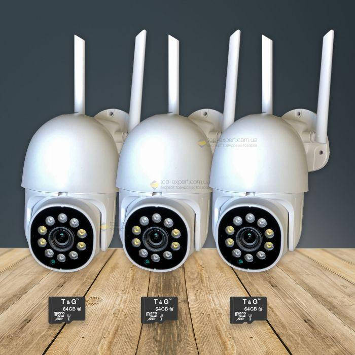 

Набор уличного видеонаблюдения 3 в 1 уличная поворотная IP камера V380 Pro Wifi PT 2Мп с картой памяти