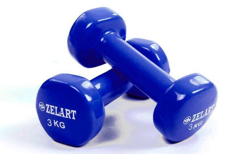 

Гантели для фитнеса с виниловым покрытием Zelart Beauty TA-5225-3С (2x3кг), синие, Синий