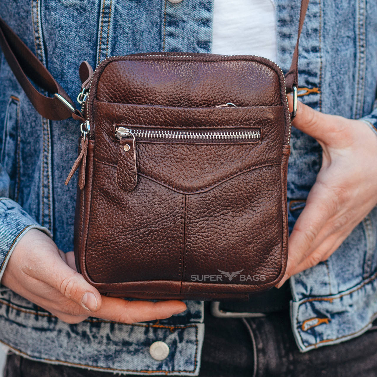 

Мужская сумка-мессенджер через плечо кожанаяTiding Bag G1157A Коричневая, Коричневый