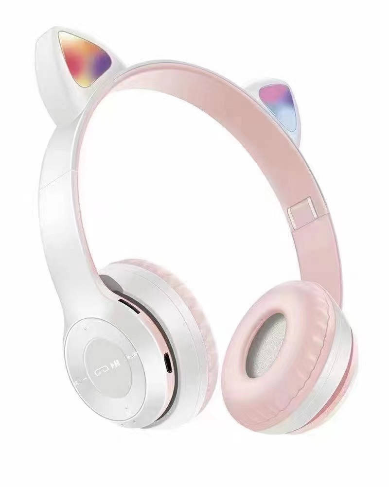 

Наушники Bluetooth с ушками и подсветкой Cat Miu Star P47 Светло-серые, Светло-серый
