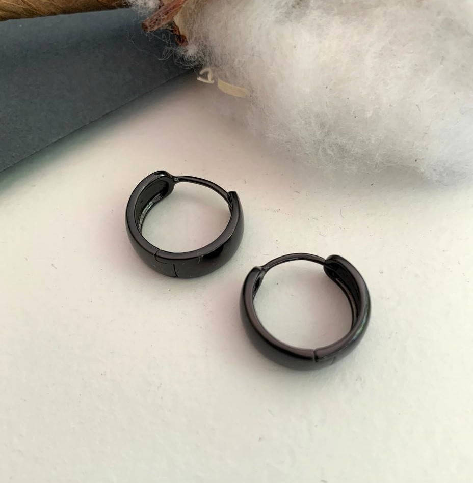 

Серьги кольца мужские женские черные медицинский сплав глянцевые