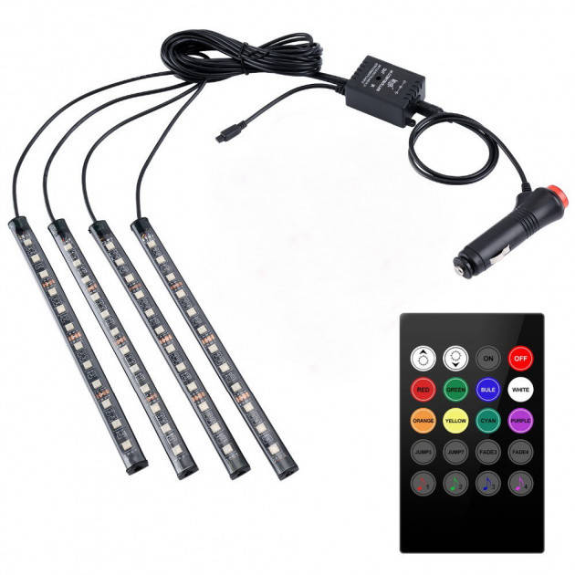 

Подсветка салона автомобиля Led RGB 4х12 (многоцветная) + Музыка
