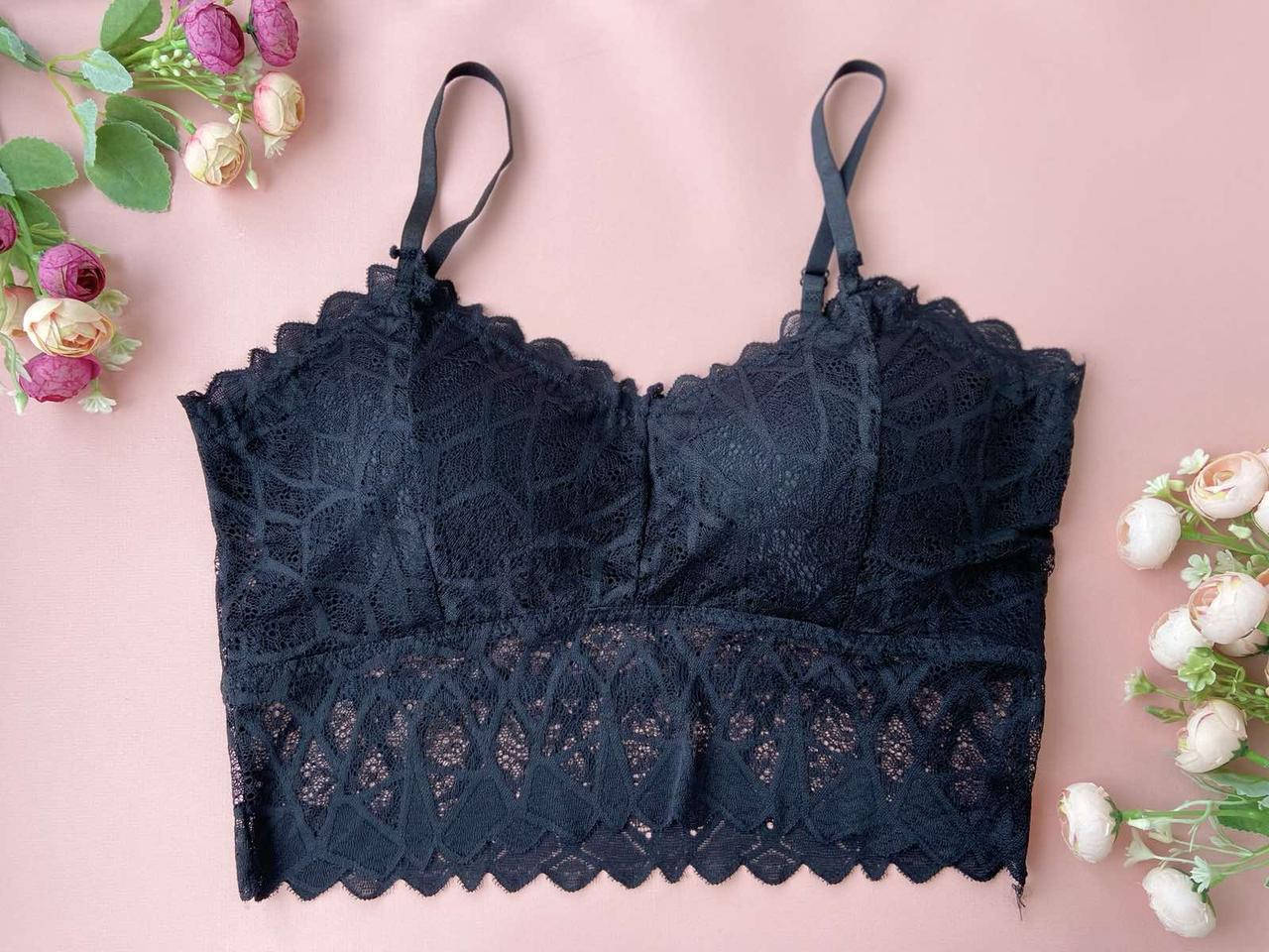 

85-90-95С/D Черный кружевной бесшовный топ бралетт больших размеров без косточек
