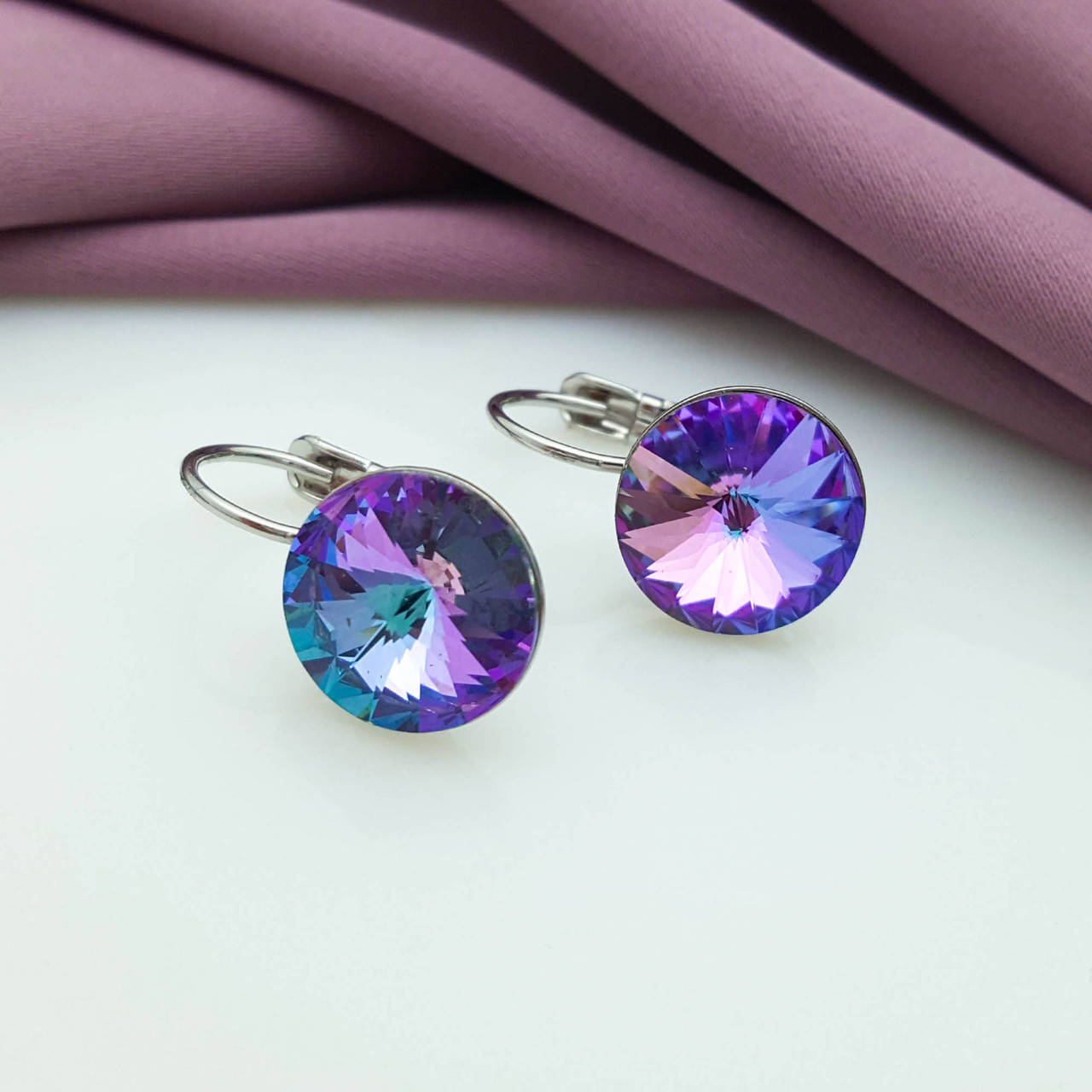 

Серьги Swarovski, Фиолетовый Хамелеон, медсплав Xuping