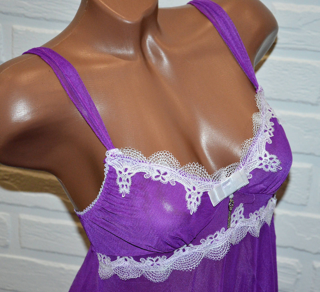 

Фиолетовый комплект откровенного женского белья, пеньюар и трусы стринги, размер L