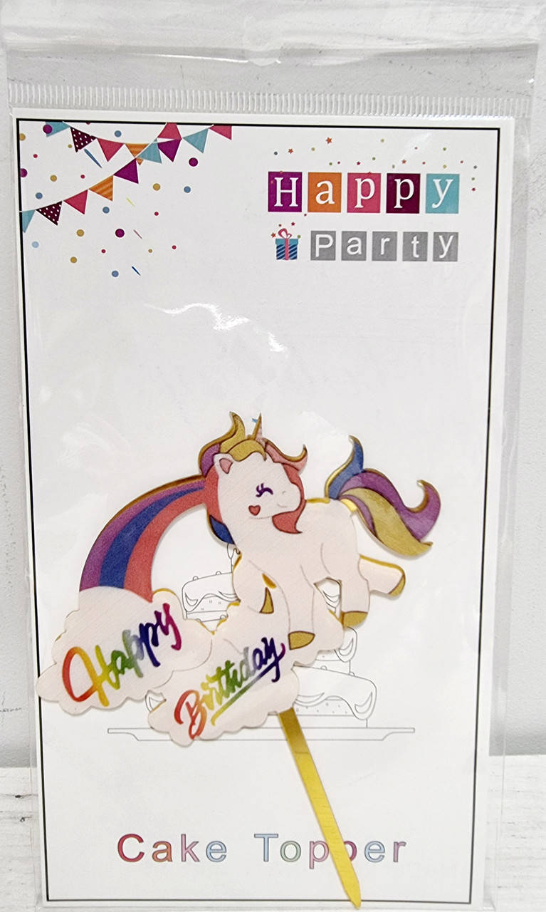 

Топпер в торт акриловый "Happy Birhday": единорог с радугой