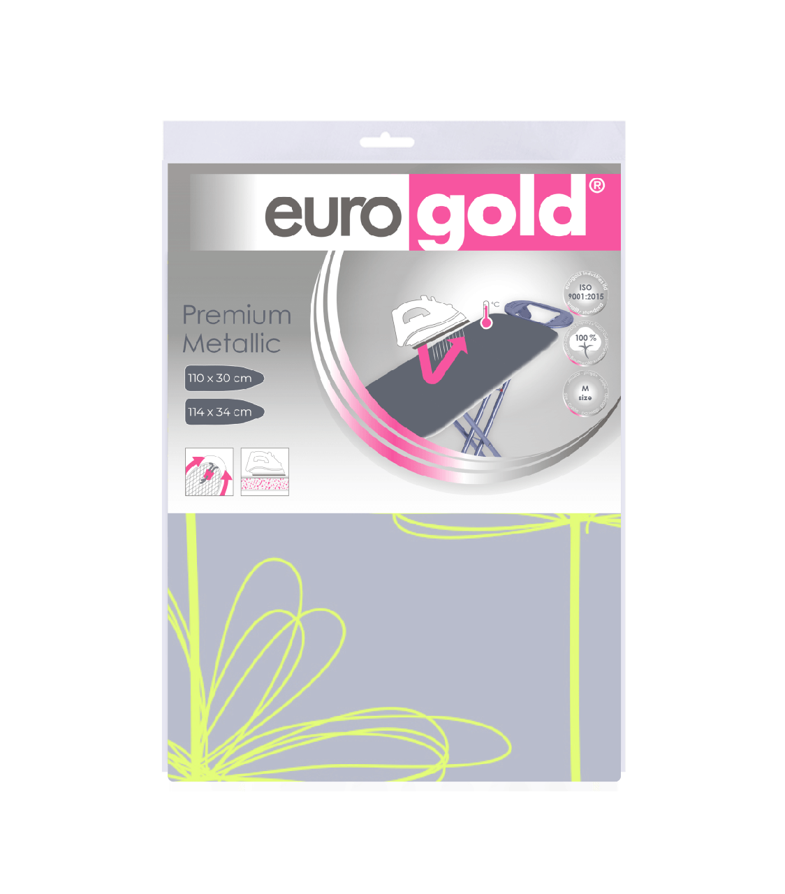 

Чехол сменный для гладильной доски Eurogold Premium Metallic DC34F3M (110*30см, 114*34см)