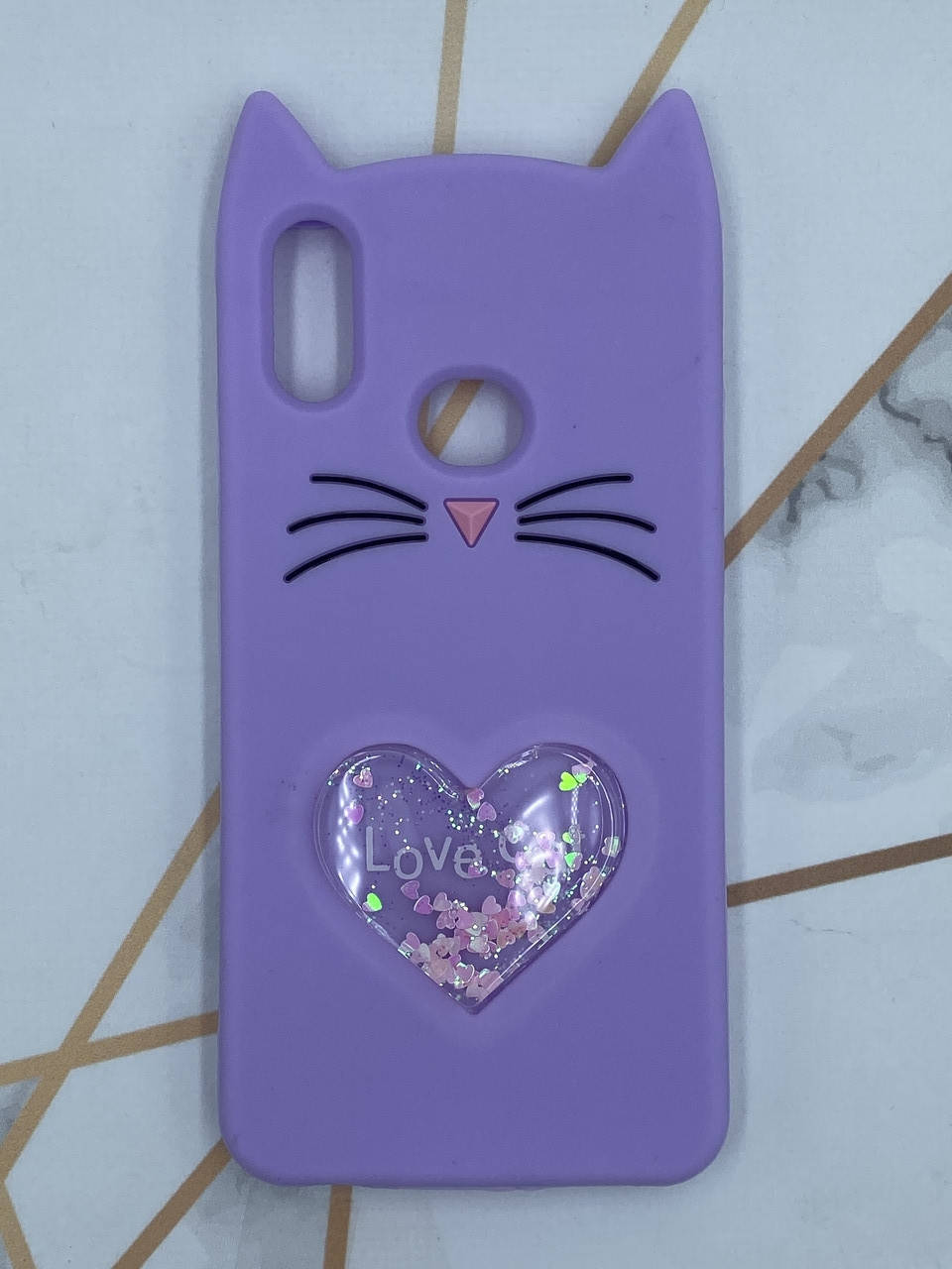 

Чехол силиконовый 3D Case с переливающимися блёстками для Samsung Galaxy А10s A107 Кот фиолетовый