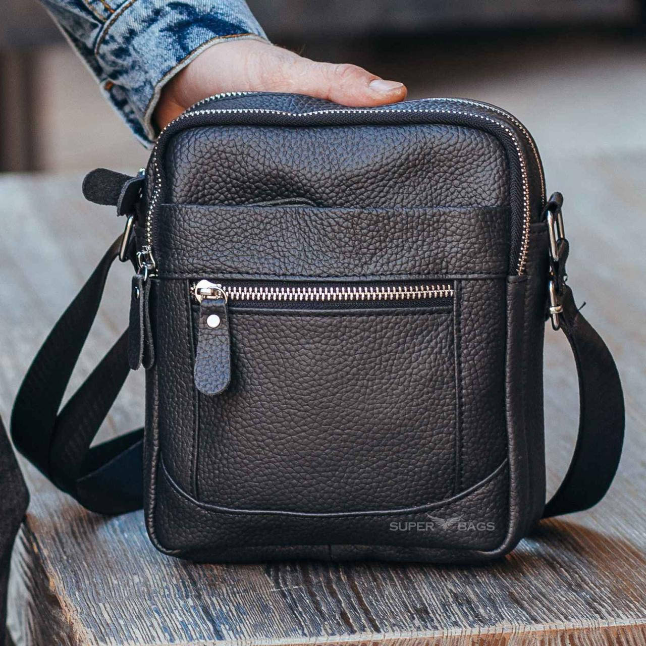 

Сумка-барсетка мужская кожаная через плечо (130053-AS), Черный