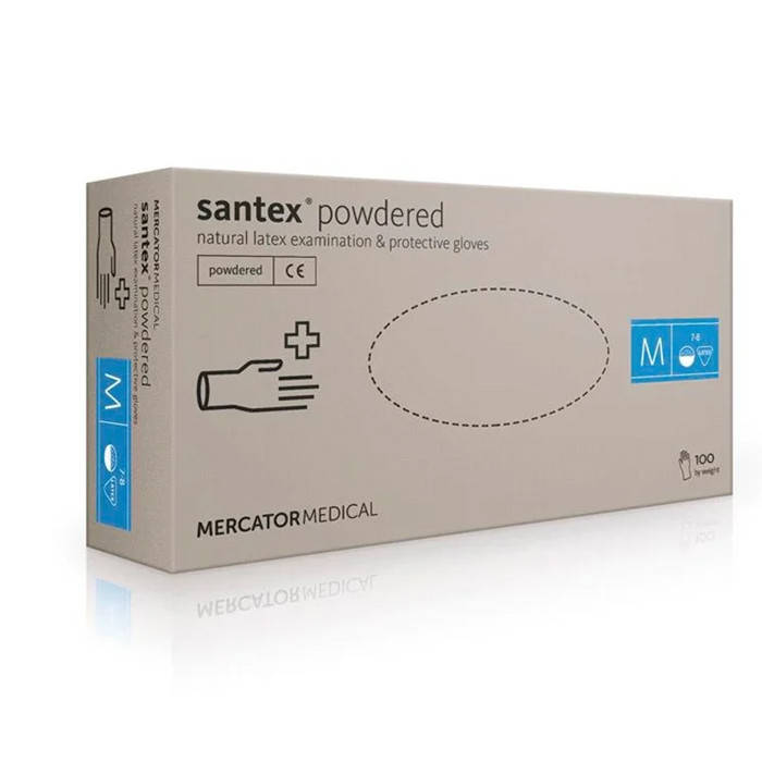 

Перчатки латексные MERCATOR Santex Powdered WHITE опудренные, размер , 100 шт, Белый