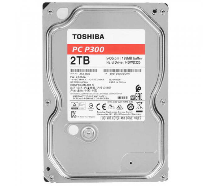 

Накопитель HDD SATA 2.0TB Toshiba P300 5400rpm 128MB (HDWD220UZSVA)