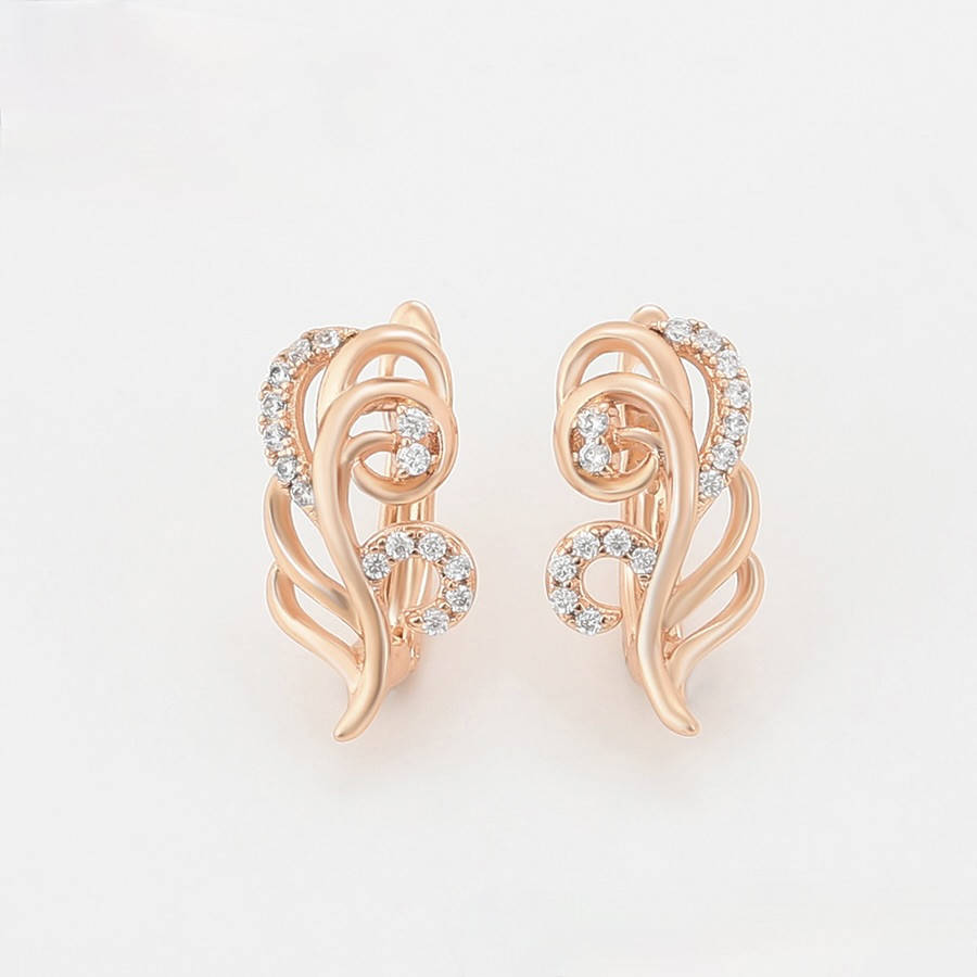 

Позолоченные серьги Пёрышки с белыми кристаллами Xuping 18к. английский замок.