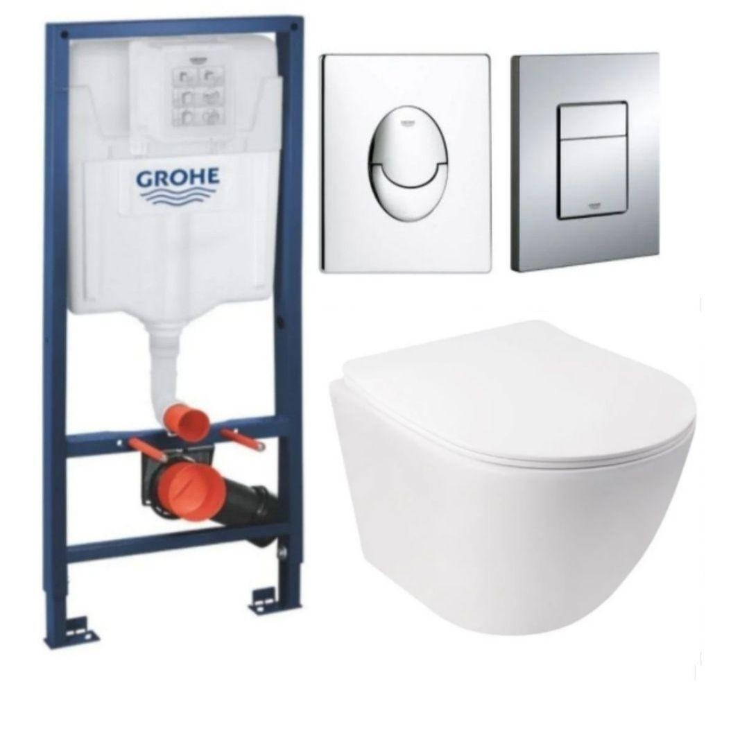 

Комплект 5в1: Инсталляция Grohe Rapid +Безободковый Подвесной унитаз Jay+ клавиша на выбор