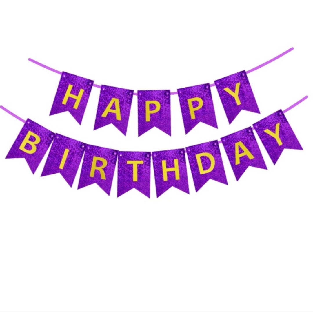 

Гирлянда флажки "Happy birthday" фиолетовая ГОЛОГРАМНАЯ