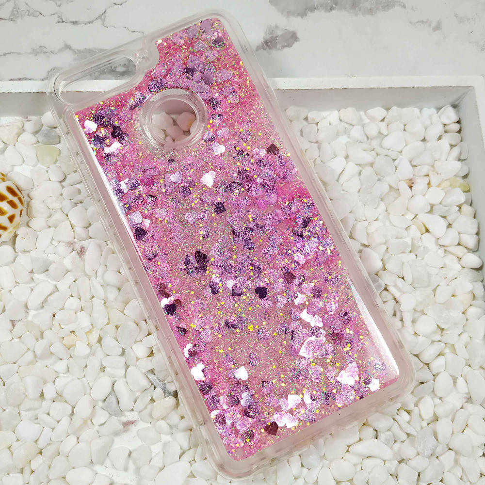 

Чехол Glitter для Huawei Y6 Prime 2018 (5.7") Бампер Жидкий блеск Сердце розовый