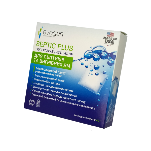 

Биопрепарат (деструктор) Evogen Septic Plus 60г для септиков и выгребных ям