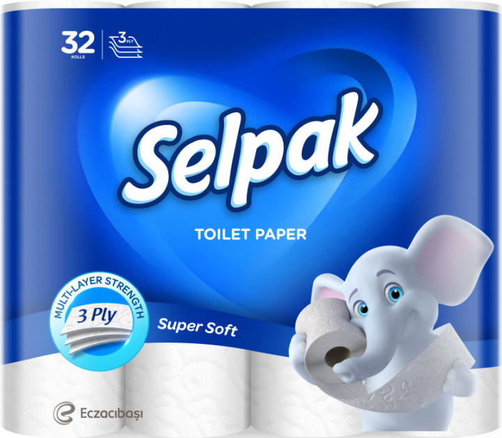 

Туалетная бумага Селпак Selpak трехслойная белая Super Soft 32 рулона, Белый