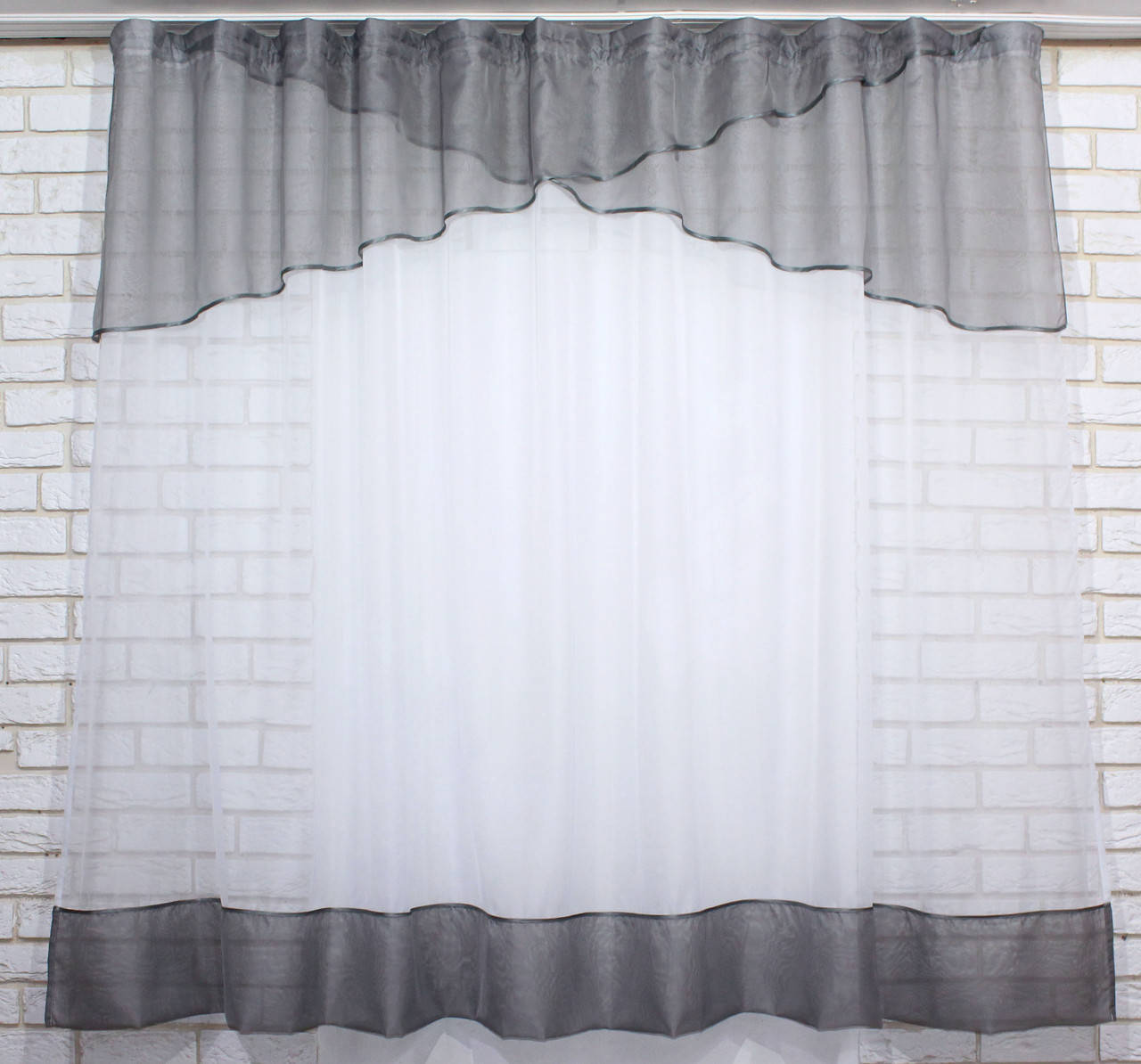 

Кухонный комплект (280х170см.). На карниз 1,5-2м. Цвет графитовый с белым. Код 078к 50-463, Серый