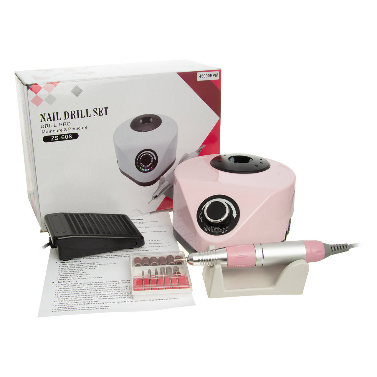 

Фрезер для маникюра и педикюра Nail Master ZS-608, 50000 оборотов, 70 Вт, розовый