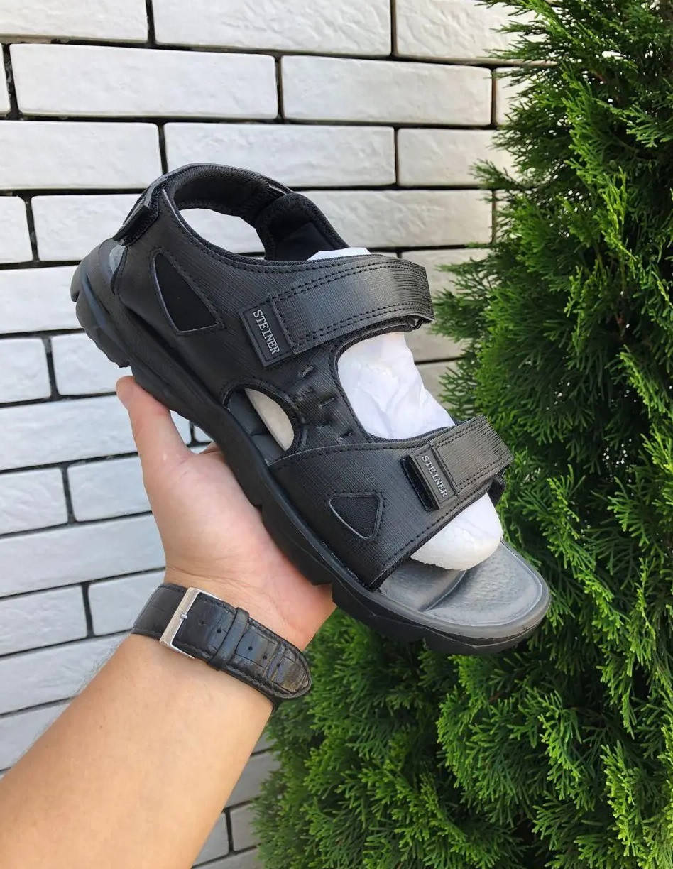 

Мужские Сандалии Черные Летние Босоножки На Липучке (Размеры 41-45)КК, Черный