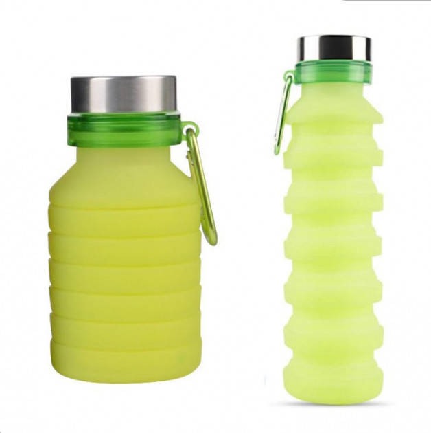 

Складная силиконовая бутылка с карабином Portable Sport Water Bottle салатовая! Наличие