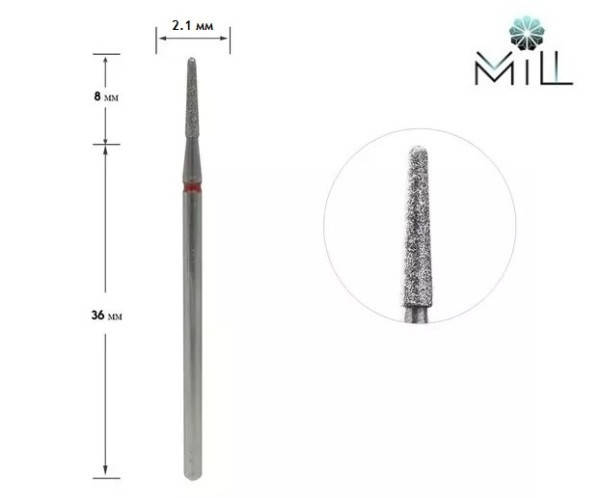 

Насадка алмазная Конус сферический 2.1 мм красная Mill, Красный
