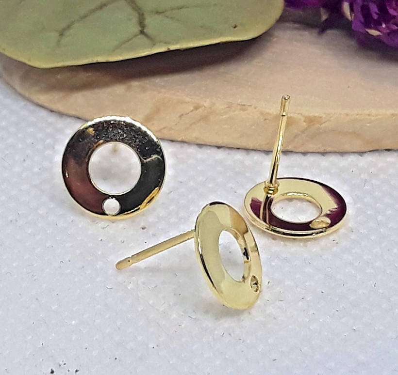 

Основа сережек Пусеты с отверстием Круг 10 мм с заглушкой Золотой сталь нержавеющая, Золотистый