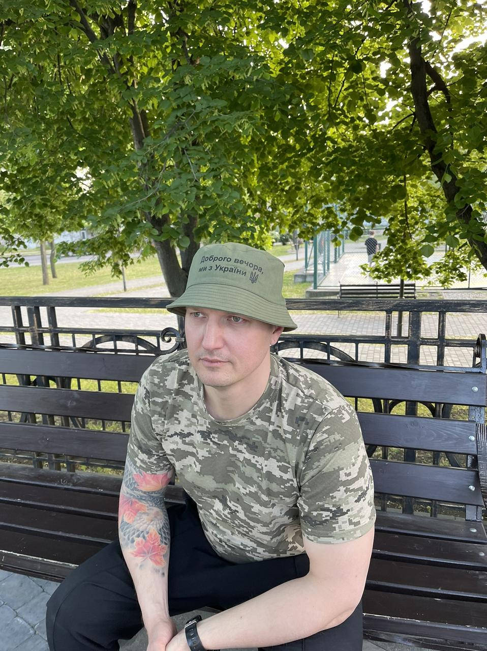 

Панама хлопковая Добрий вечір ми з України хаки олива голубая чёрная желтая белая фиолетовая