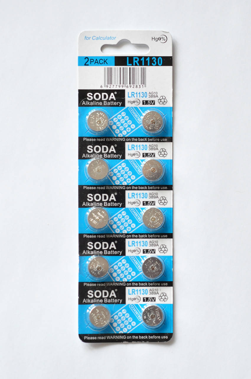 

Щелочная дисковая батарейка «таблетка» 1.5V AG10 LR1130 «SODA»