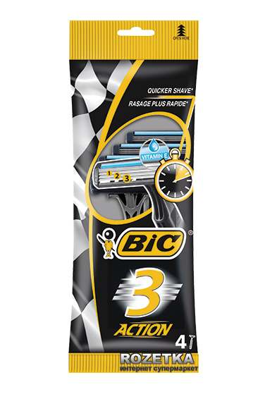 

Набір бритв без змінних катриджів BIC Action 3 4 шт, Черный
