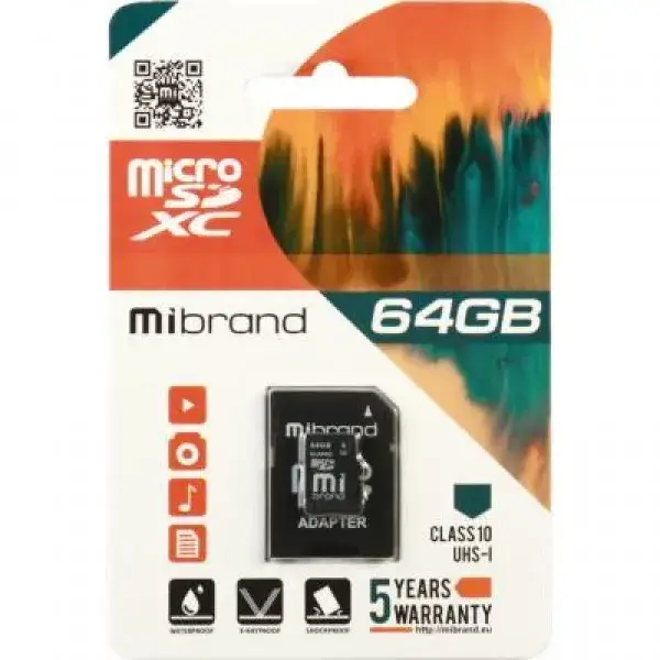 

Карта памяти Mibrand MICDXU1/64GB-A Black 64GB microSDXC Class 10 UHS-I