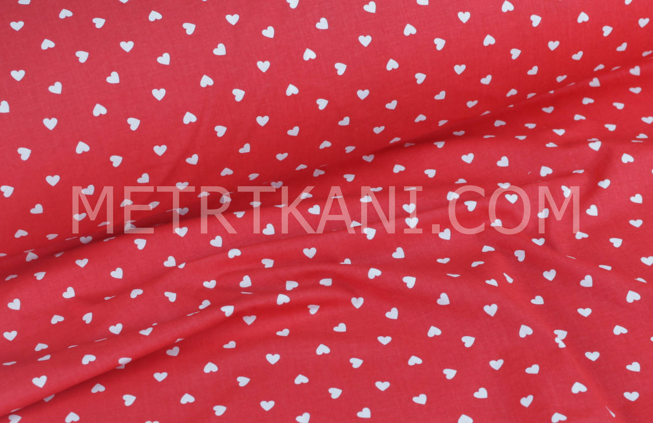 

Ткань хлопок, маленькие сердца белые на красном фоне №989, Красный
