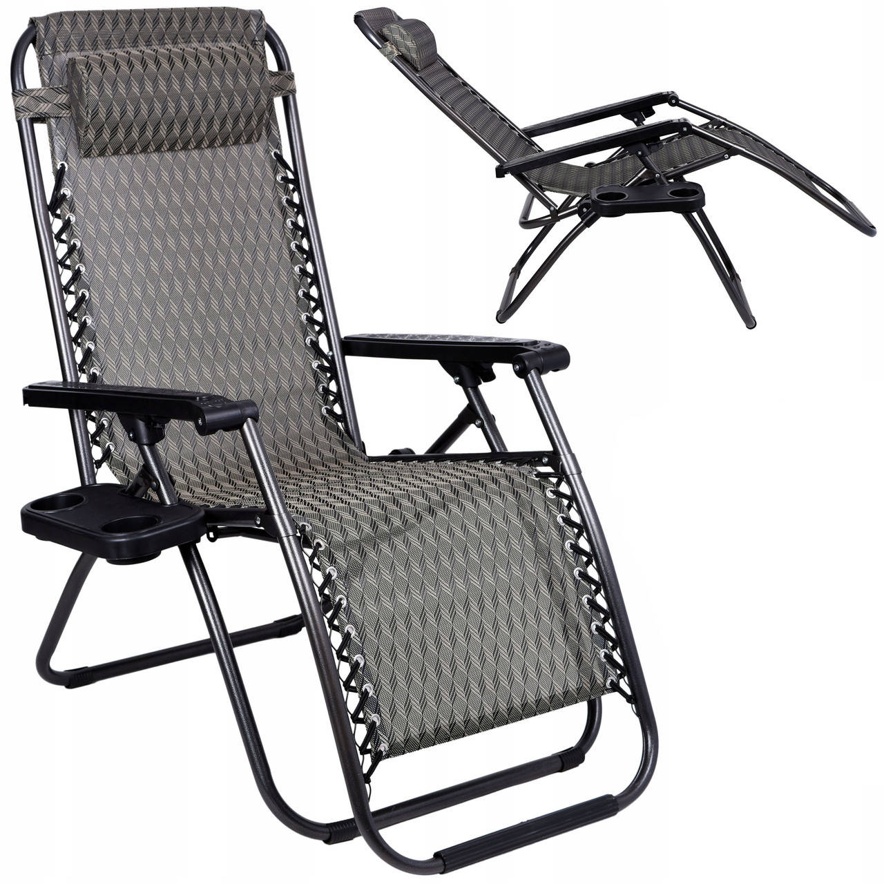 

Кресло шезлонг раскладной Homart ZGC-001 3D 120 кг черный + подстаканник (9520)