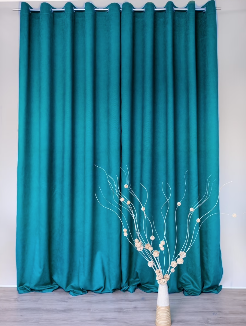 

Готовые шторы на люверсах - комплект штор Микровелюр 2 по 1.5 метра, высота 2.3, Бирюзовый