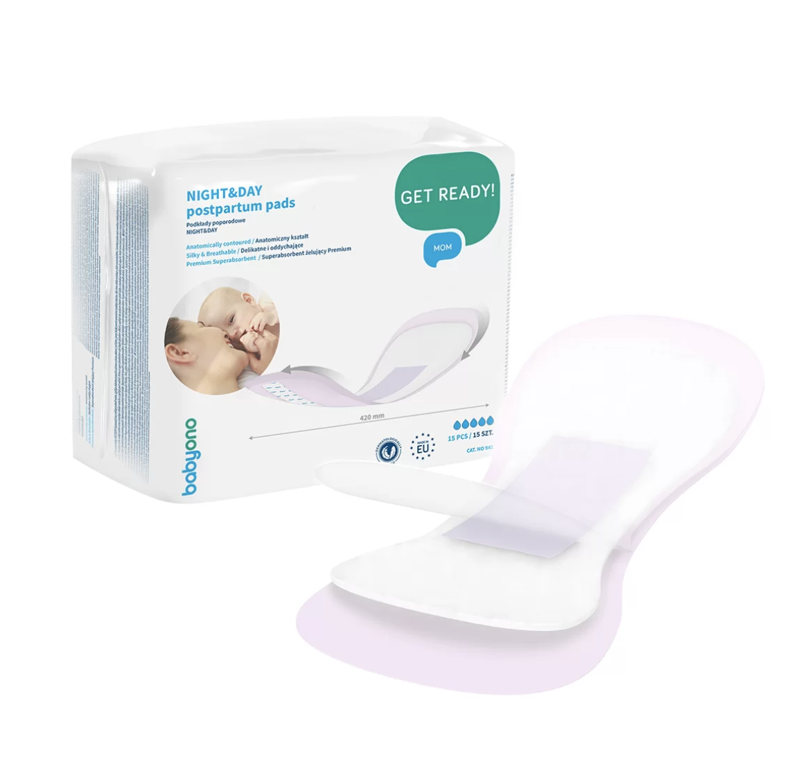 

Прокладки послеродовые "DAY & NIGHT" закругленные (15 шт.) BabyOno