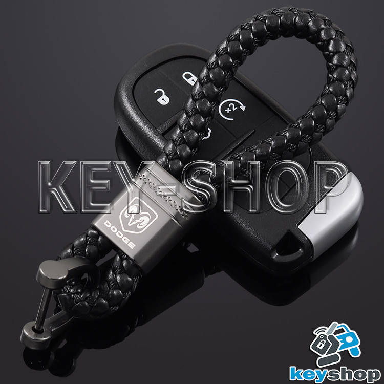 

Брелок для авто ключей Dodge (Додж) кожаный плетеный (черный)