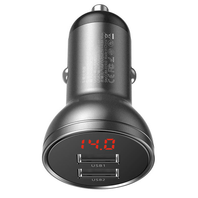 

АЗУ Baseus Digital Display Dual USB 4.8A Car Charger 24W