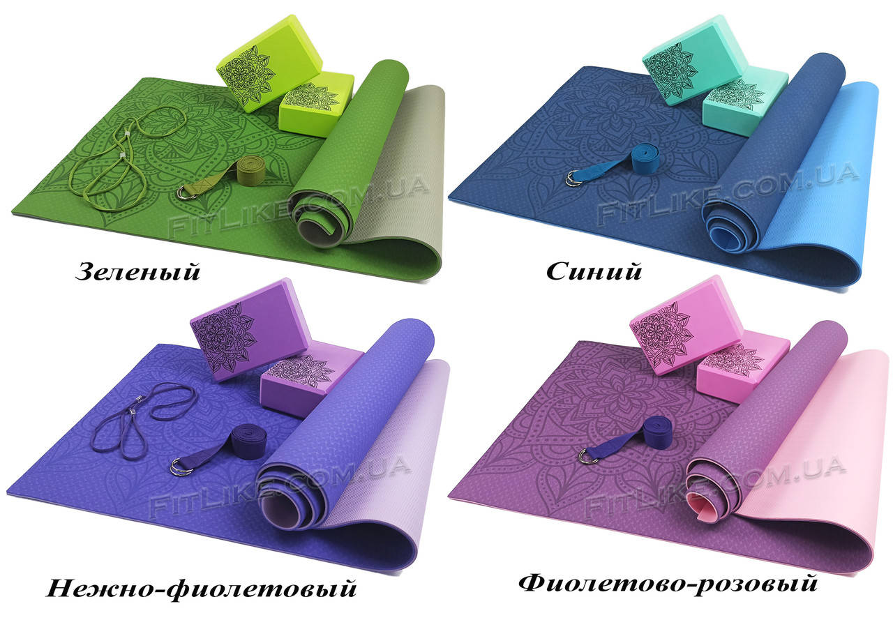 

Набор Mandala YoGa Set Pro - коврик для йоги и фитнеса каремат TPE 6 мм, блоки 2 шт, ремень