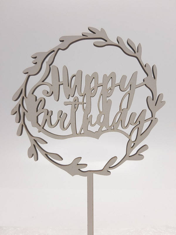 

Топпер белый на цельной ножке Happy Birthday