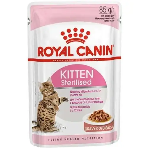 

Влажный корм Royal Canin Kitten Sterilised для стерилизованных котят, кусочки в соусе, 85 г
