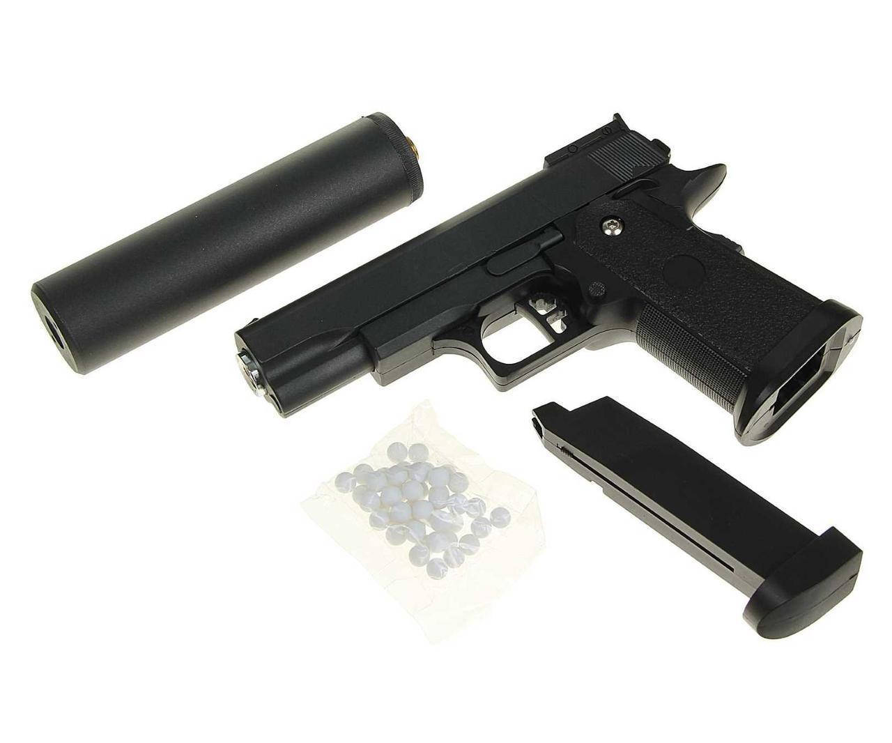 

G10A Пистолет Galaxy металл + пластик с пульками и глушителем черный