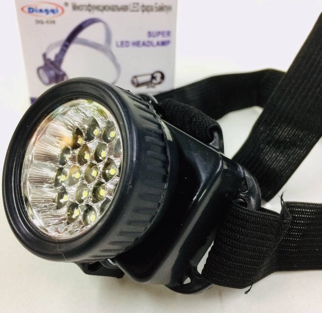 

Налобный фонарь на батарейках DQ-539-19/ 3AAA x 19 LED+COB