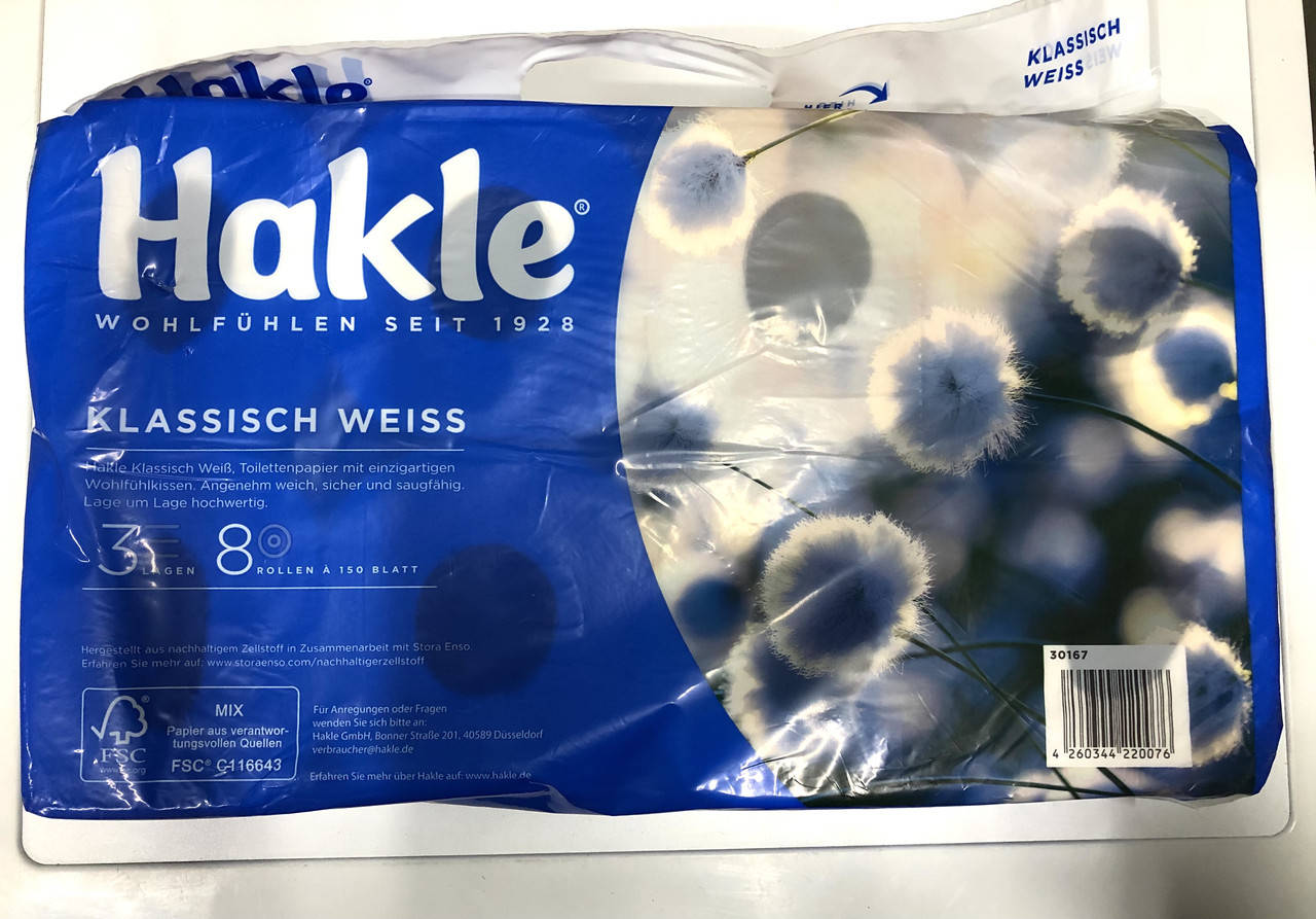 

Туалетная бумага Hakle 3-ох слойная, 8 шт
